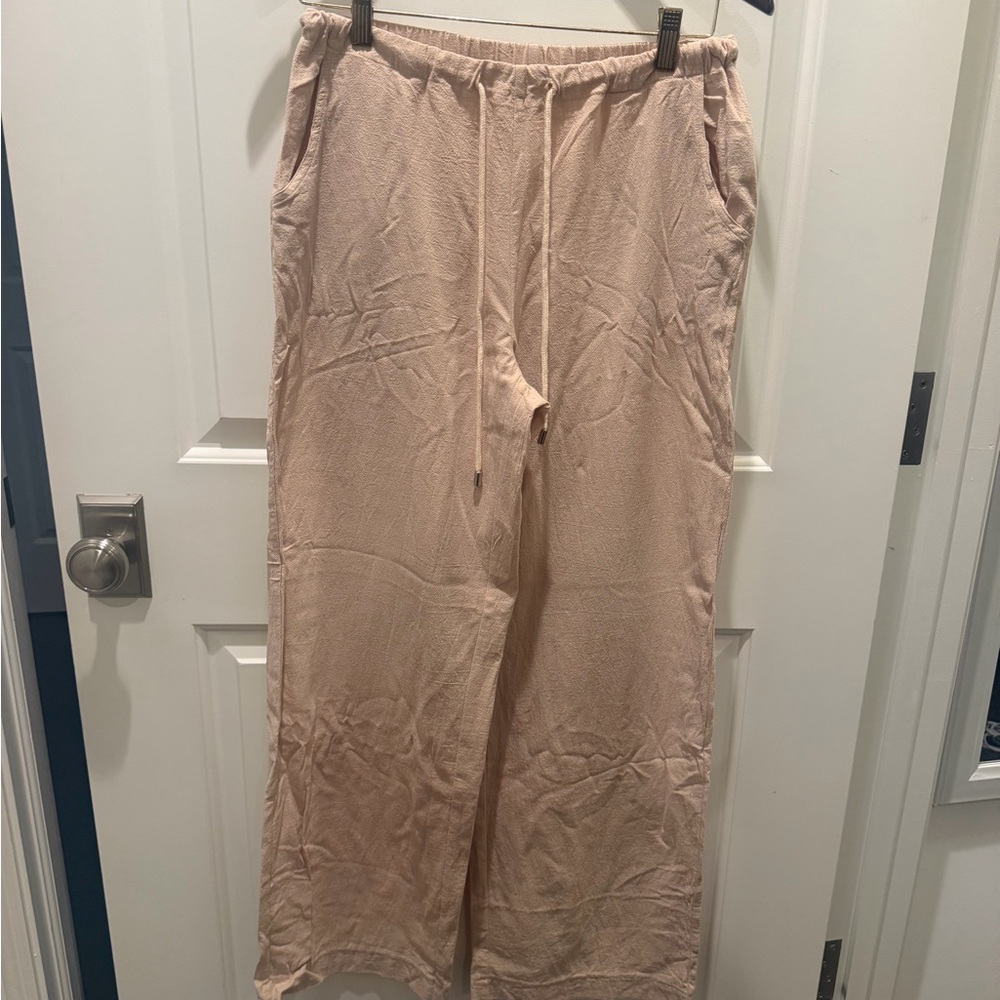 SHEIN Blush Wide-Leg Drawstring Pants